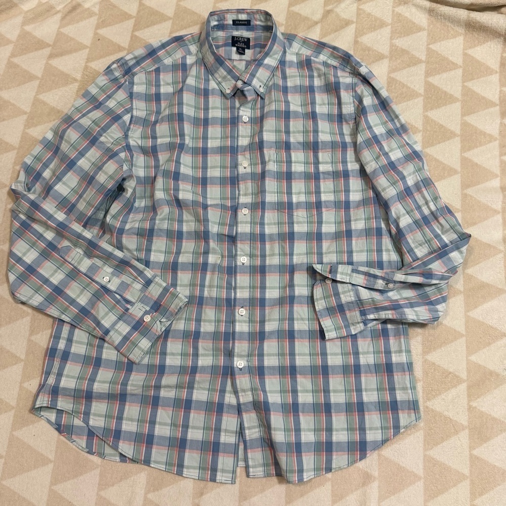 J crew multicolor pastel plaid Classic flex casual shirt